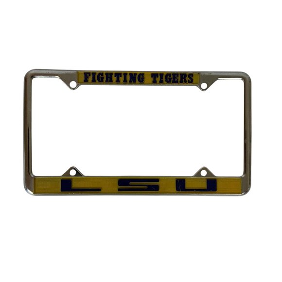 Louisiana State LSU Fighting Tigers License Plate Frame Chrome & Yellow - Picture 1 of 3